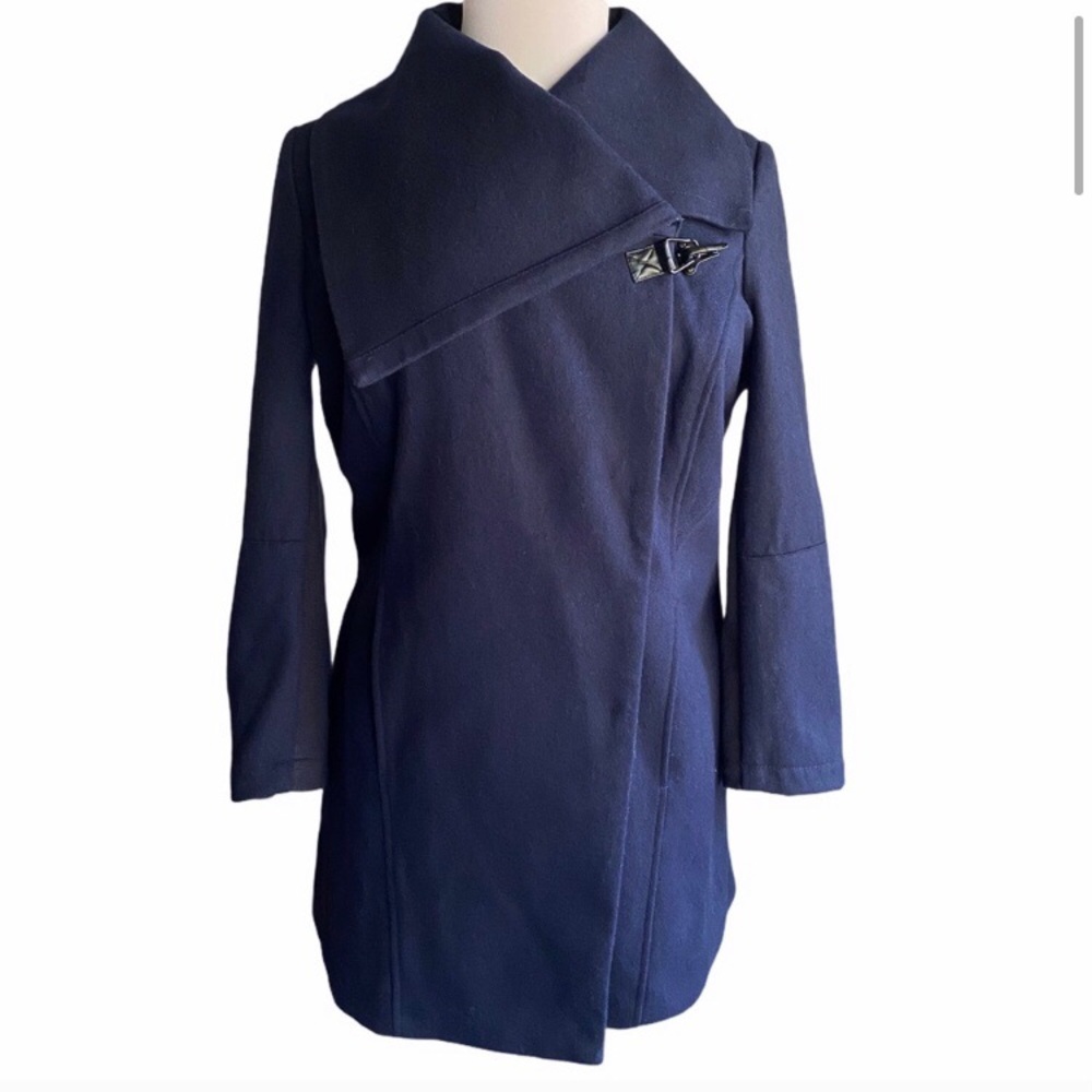 Sam Edelman Asymmetrical dark blue wool blend coat